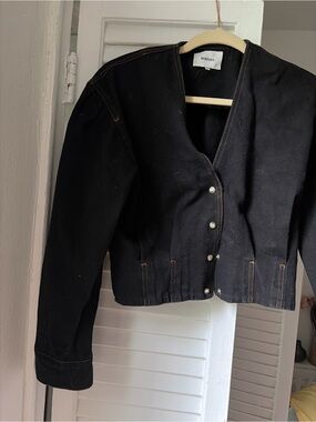 Nanushka Black Denim Cropped Button Jacket